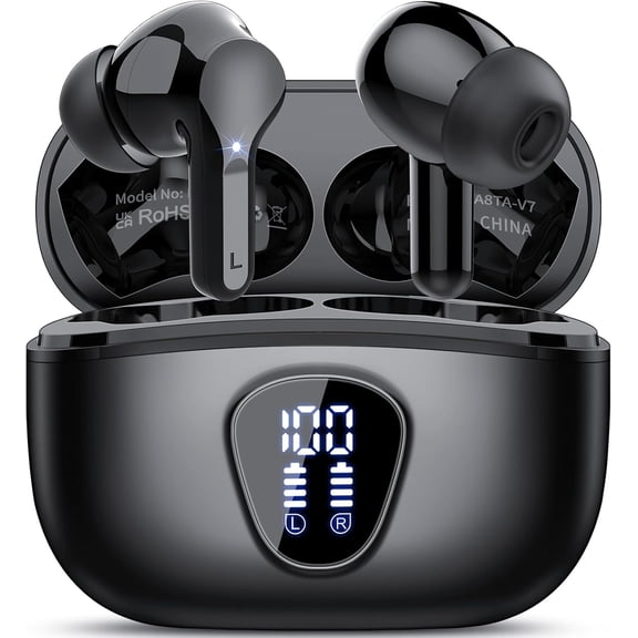 Wireless Earbuds, Bluetooth 5.4 Headphones HiFi Stereo, Bluetooth Earphones with ENC Noise Cancelling Mic, IPX7 Waterproof, LED Display Ear buds for Pad Workout Sports