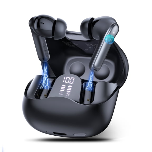 Wireless Earbuds Bluetooth 5.4 Headphone, 48H Deep Bass LED Power Display Earphones with 6 Mic, Clear Call Ear Buds AI Noise Cancelling ,IPX7 Waterproof in-Ear Earbuds for Android iOS
