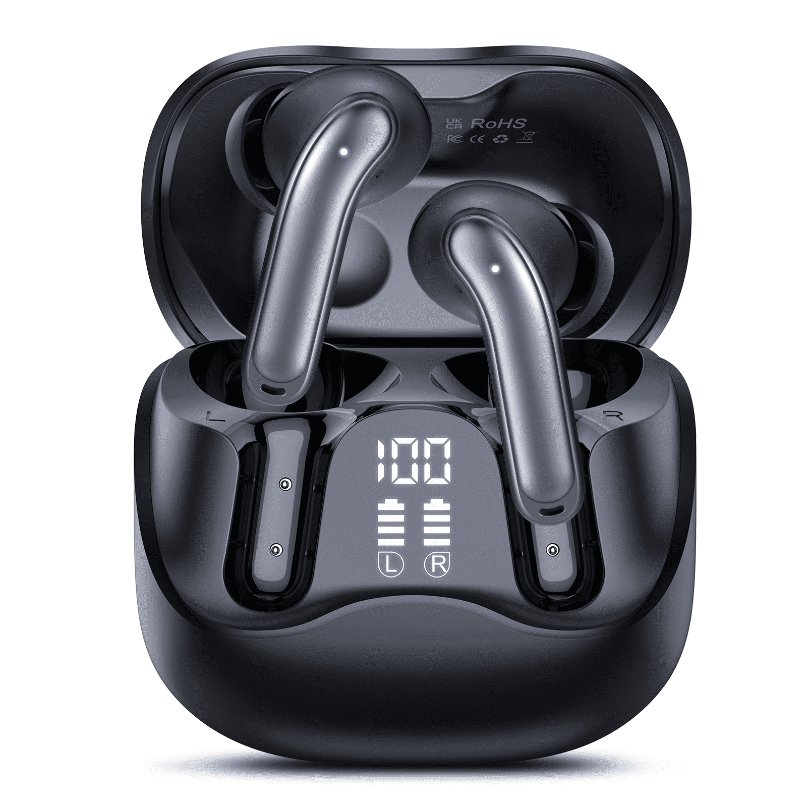Wireless Earbuds, Adaptive Hybrid Active Noise Canceling with 6 Mics ENC Clear Call Ear Buds, Hi-Res Audio Deep Bass Bluetooth 5.4 Headphones, 48H Playtime, Wireless Charging, Black