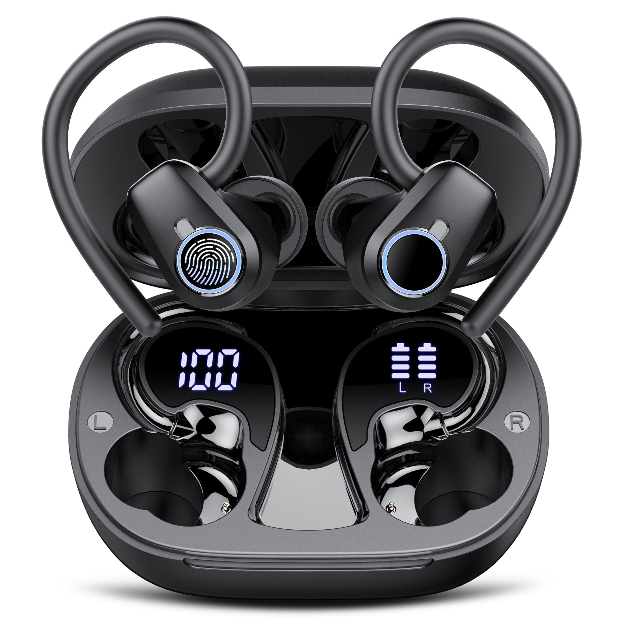 Wireless Earbuds, Bluetooth 5.4 Headphones Sport with 4 ENC Noise Cancelling Mic, 3D Stereo in Ear buds, 50H Wireless Earphones with Earhooks USB-C, IP7 Waterproof Bluetooth Earbuds for Running Gym