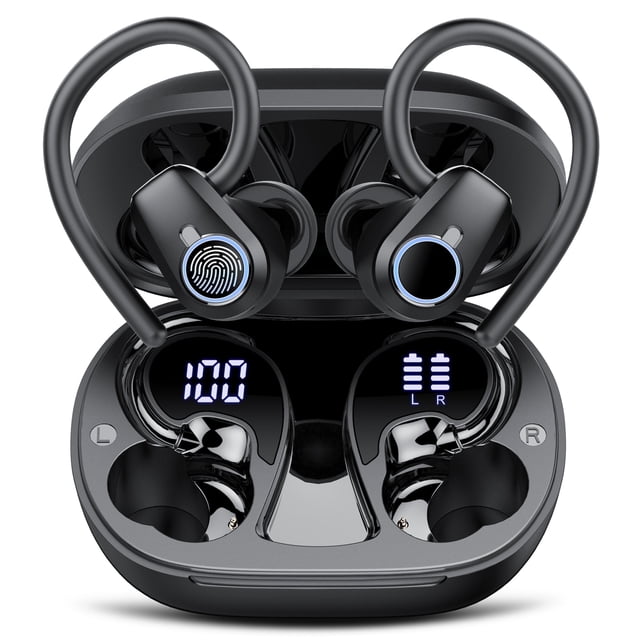 Wireless Earbuds, Bluetooth 5.4 Headphones Sport with 4 ENC Noise Cancelling Mic, 3D Stereo in Ear buds, 50H Wireless Earphones with Earhooks USB-C, IP7 Waterproof Bluetooth Earbuds for Running Gym