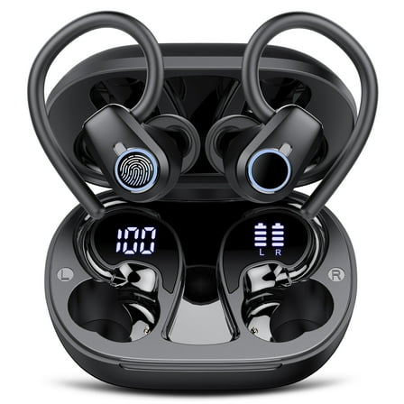 Wireless Earbuds, Bluetooth 5.4 Headphones Sport with 4 ENC Noise Cancelling Mic, 3D Stereo in Ear buds, 50H Wireless Earphones with Earhooks USB-C, IP7 Waterproof Bluetooth Earbuds for Running Gym