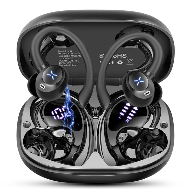 Wireless Earbuds, Bluetooth 5.4 Headphones Sport with 60H Playtime, Wireless ear buds with Deep Bass, Over Earhooks 4 ENC Noise Cancelling Mic, Earphones IP7 Waterproof, LED Display for Running/Gym