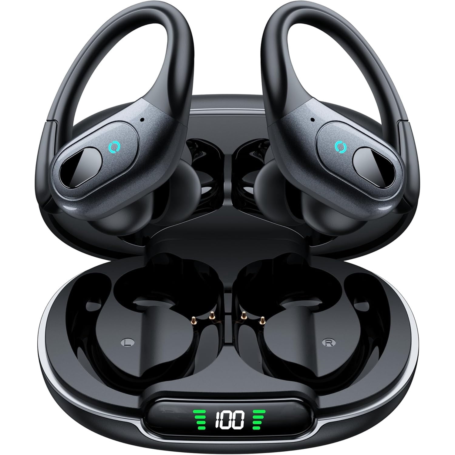 Active Noise Cancelling Earbuds Wireless Bluetooth 5.4 Headphones Ear Buds 90Hrs Playback Stereo Bass Earphones with Mic Over-Ear Hooks Headphones IPX7 Waterproof Headset for Work Sports Running Gym