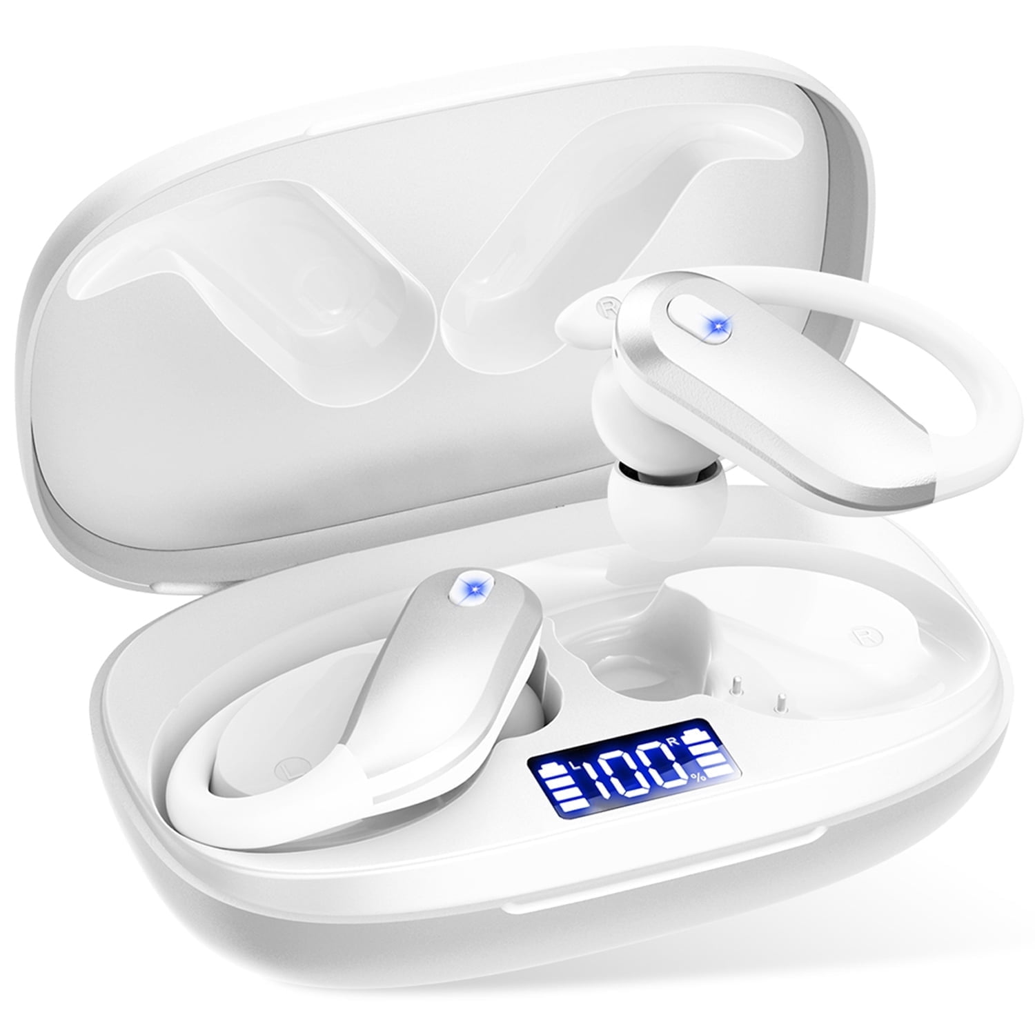 Wireless Earbuds Bluetooth 5.4 Headphones Sport, IPX7 Waterproof Earphones with Earhooks, 80H Playtime, Fast Charging Case, Noise Cancelling Mic, Lightweight Bluetooth Earbuds for Running Gym