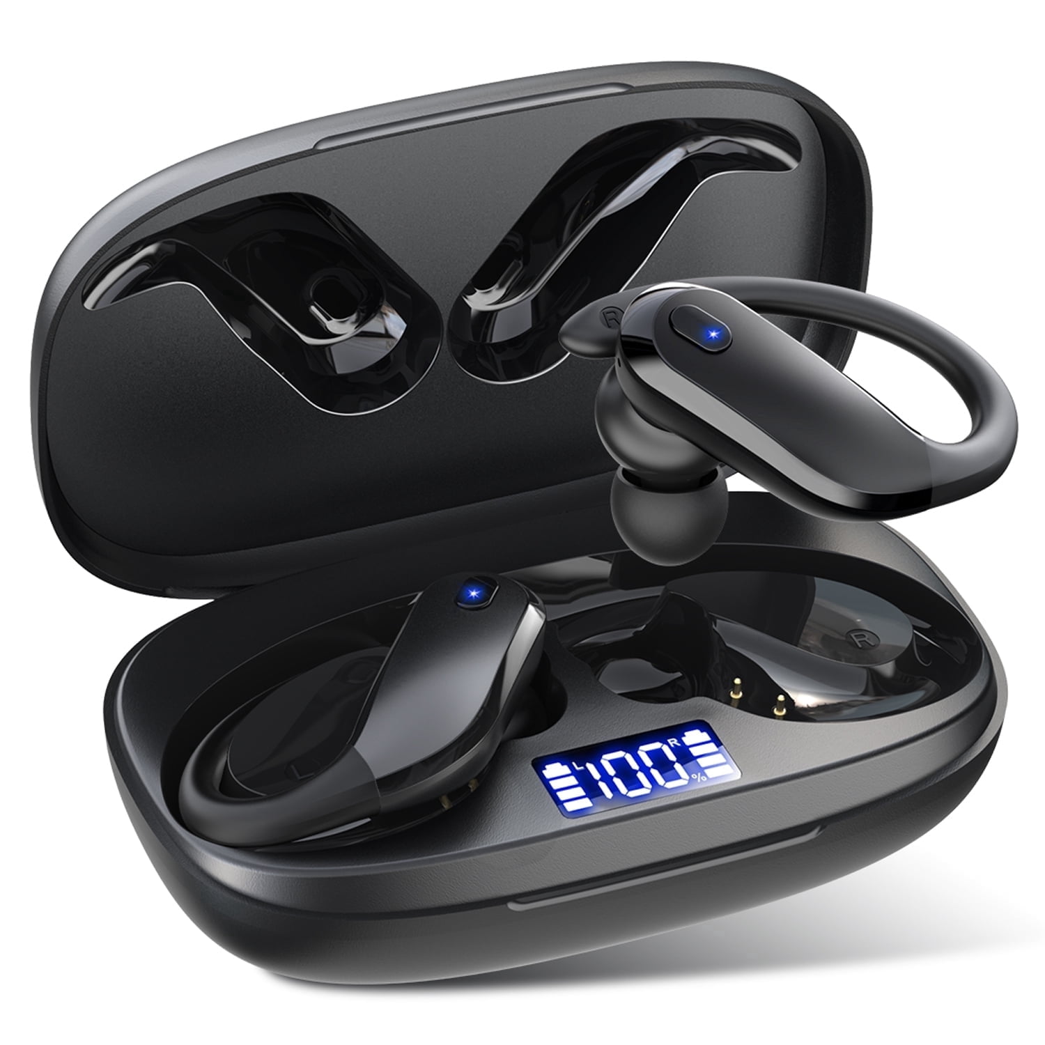 Wireless Earbuds Bluetooth 5.4 Headphones Sport, IPX7 Waterproof Earphones with Earhooks, 80H Playtime, Fast Charging Case, Noise Cancelling Mic, Lightweight Bluetooth Earbuds for Running Gym