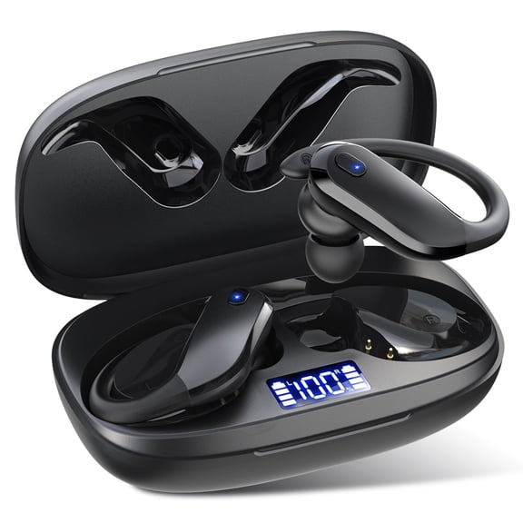 Wireless Earbuds Bluetooth 5.4 Headphones Sport, IPX7 Waterproof Earphones with Earhooks, 80H Playtime, Fast Charging Case, Noise Cancelling Mic, Lightweight Bluetooth Earbuds for Running Gym