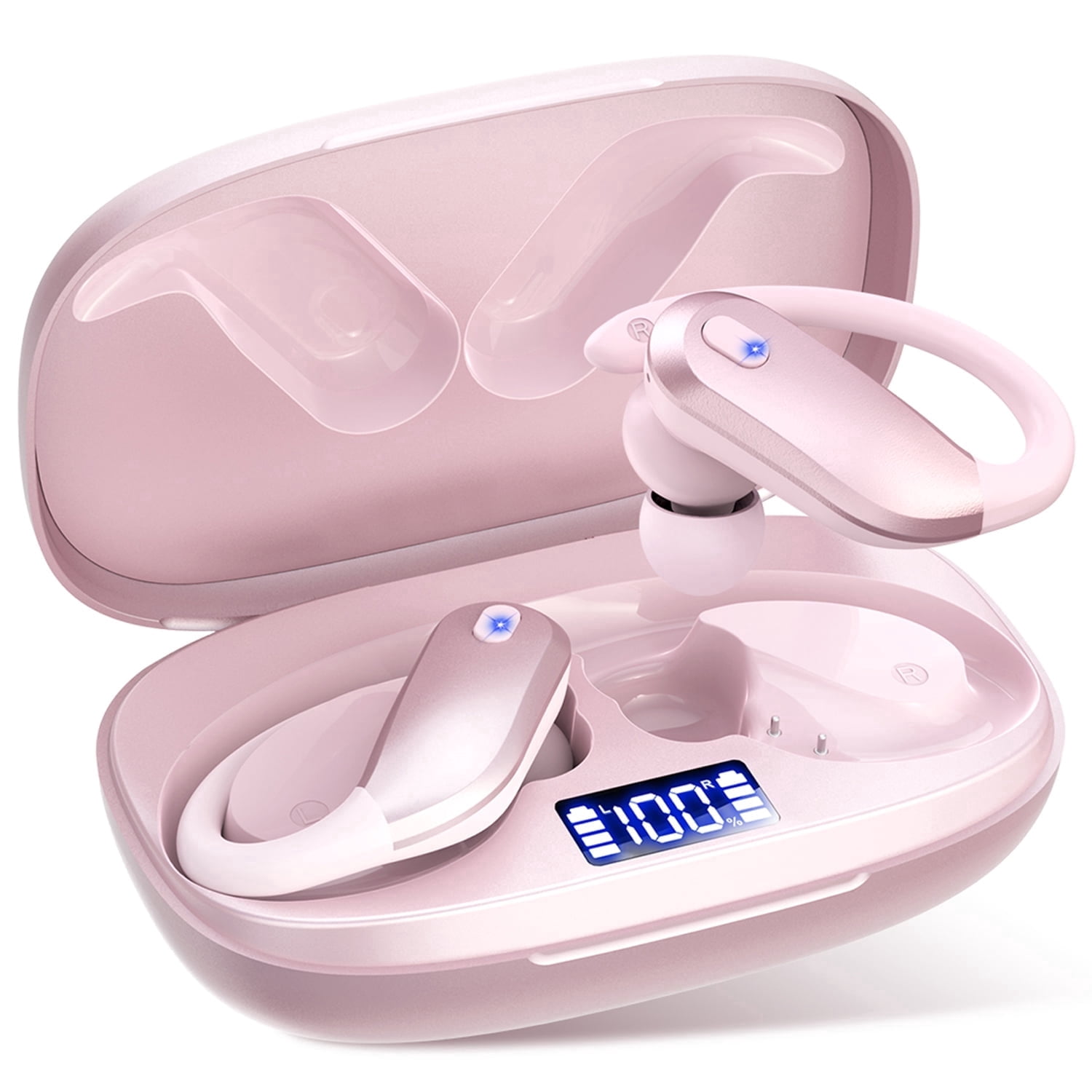 Wireless Earbuds Bluetooth 5.4 Headphones Sport, IPX7 Waterproof Earphones with Earhooks, 80H Playtime, Fast Charging Case, Noise Cancelling Mic, Lightweight Bluetooth Earbuds for Running Gym