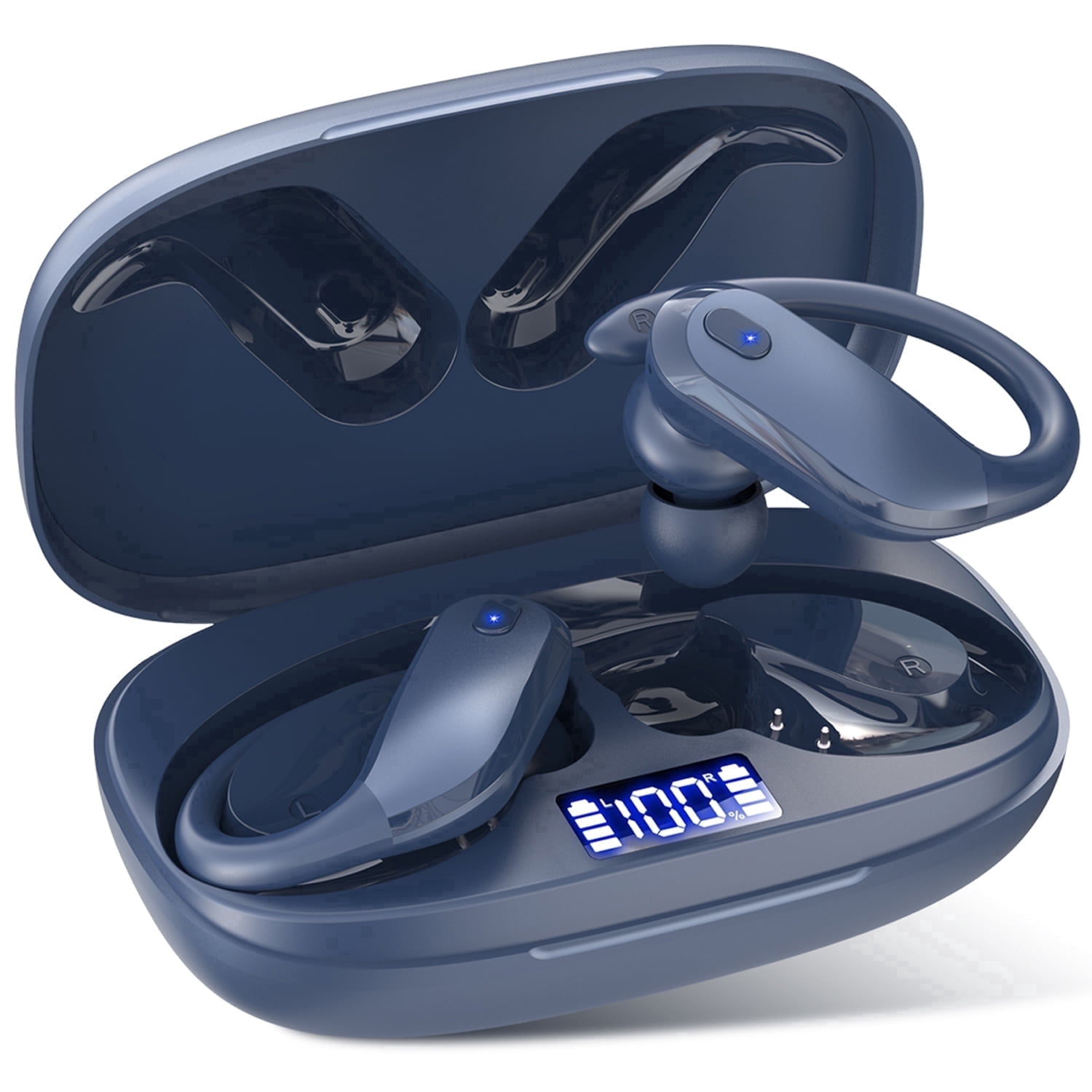 Wireless Earbuds Bluetooth 5.4 Headphones Sport, IPX7 Waterproof Earphones with Earhooks, 80H Playtime, Fast Charging Case, Noise Cancelling Mic, Lightweight Bluetooth Earbuds for Running Gym