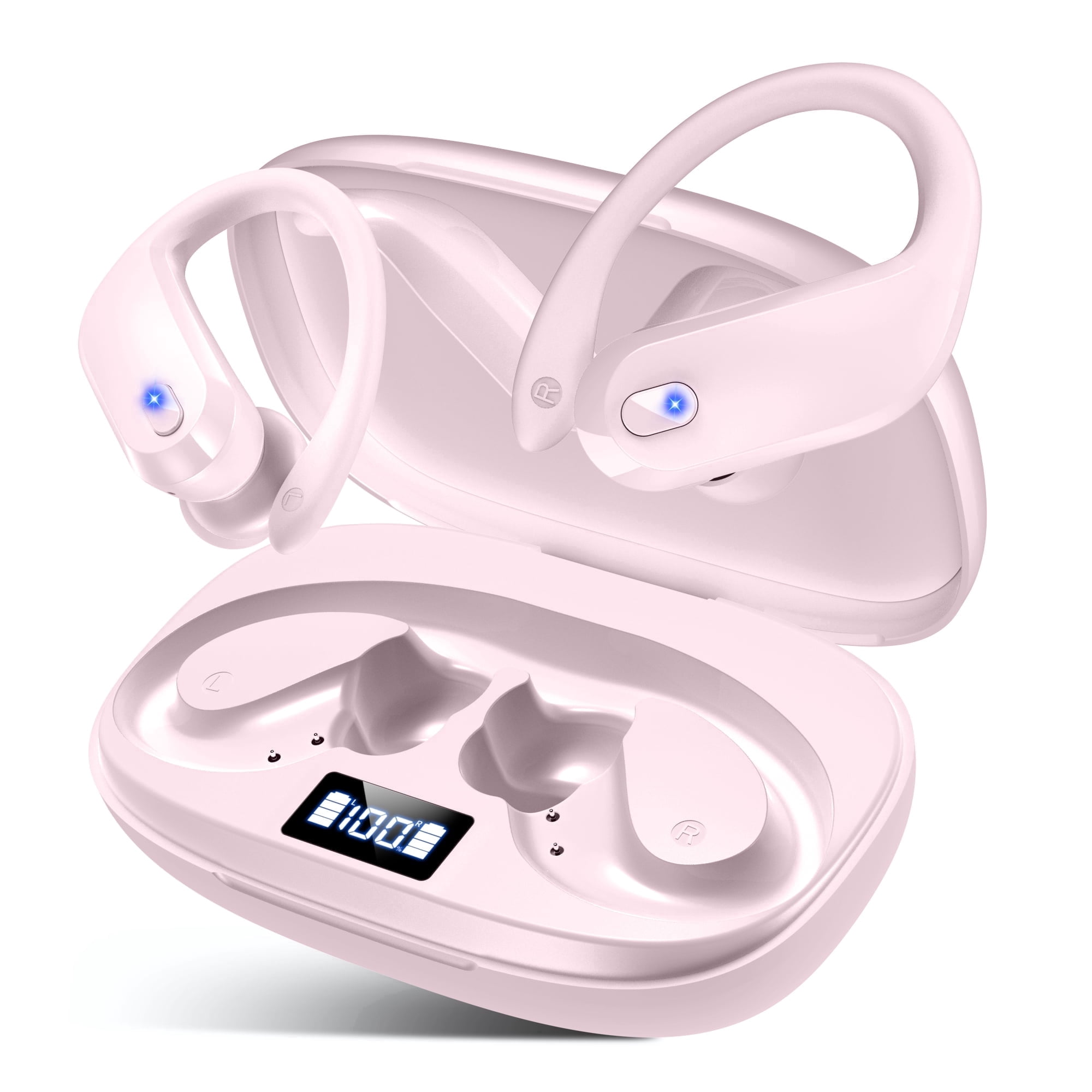 Wireless Earbuds Bluetooth 5.4 Headphones Sport,IPX7 Waterproof Sports Earphones with Earhooks,80H Playtime,Lightweight 7.8g,Fast Charging Case,Noise Cancelling Mic for Running Gym Workout