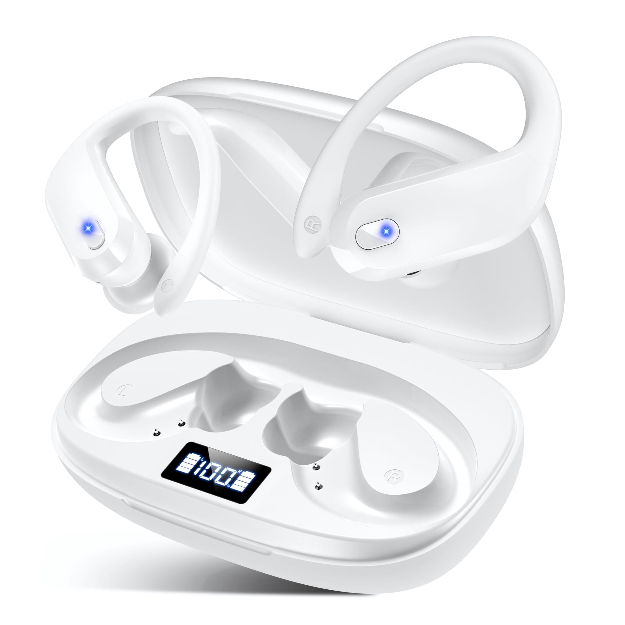 Wireless Earbuds Bluetooth 5.4 Headphones Sport, IPX7 Waterproof Earphones with Earhooks, 80H Playtime, Fast Charging Case, Noise Cancelling Mic, Lightweight Bluetooth Earbuds for Running Gym