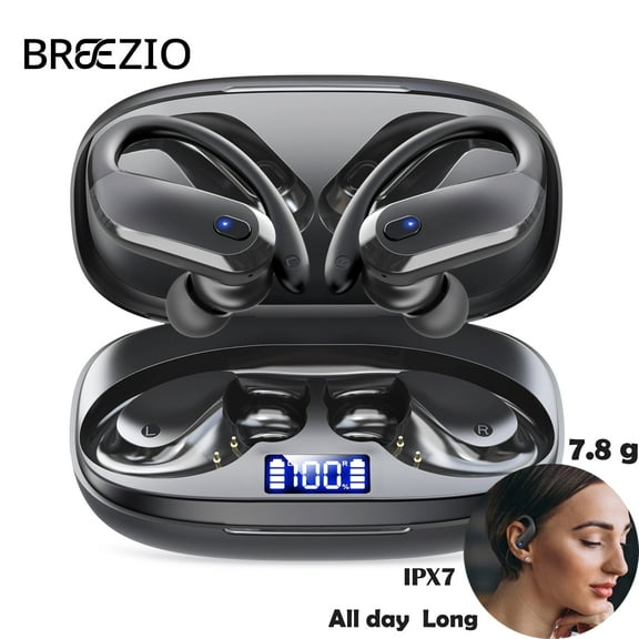 Wireless Earbuds Bluetooth 5.4 Headphones Sport, IPX7 Waterproof Earphones with Earhooks, 80H Playtime, Fast Charging Case, Noise Cancelling Mic, Lightweight Bluetooth Earbuds for Running Gym