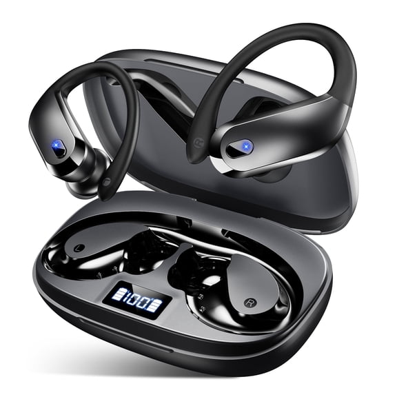 Wireless Earbuds Bluetooth 5.4 Headphones Sport, IPX7 Waterproof Earphones with Earhooks, 80H Playtime, Fast Charging Case, Noise Cancelling Mic, Lightweight Bluetooth Earbuds for Running Gym