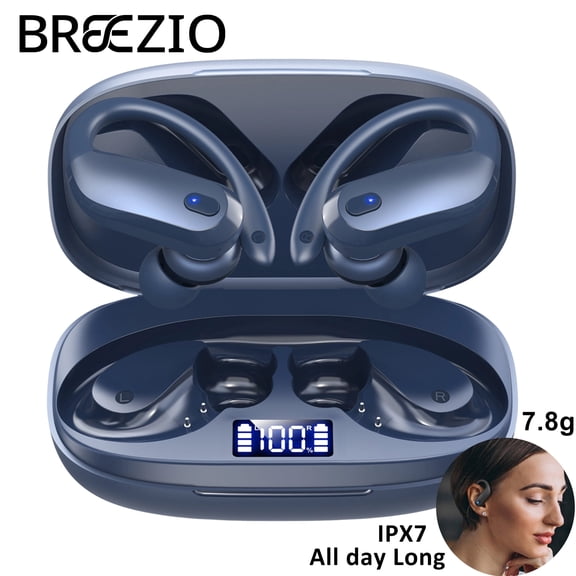 Wireless Earbuds Bluetooth 5.4 Headphones Sport, IPX7 Waterproof Earphones with Earhooks, 80H Playtime, Fast Charging Case, Noise Cancelling Mic, Lightweight Bluetooth Earbuds for Running Gym