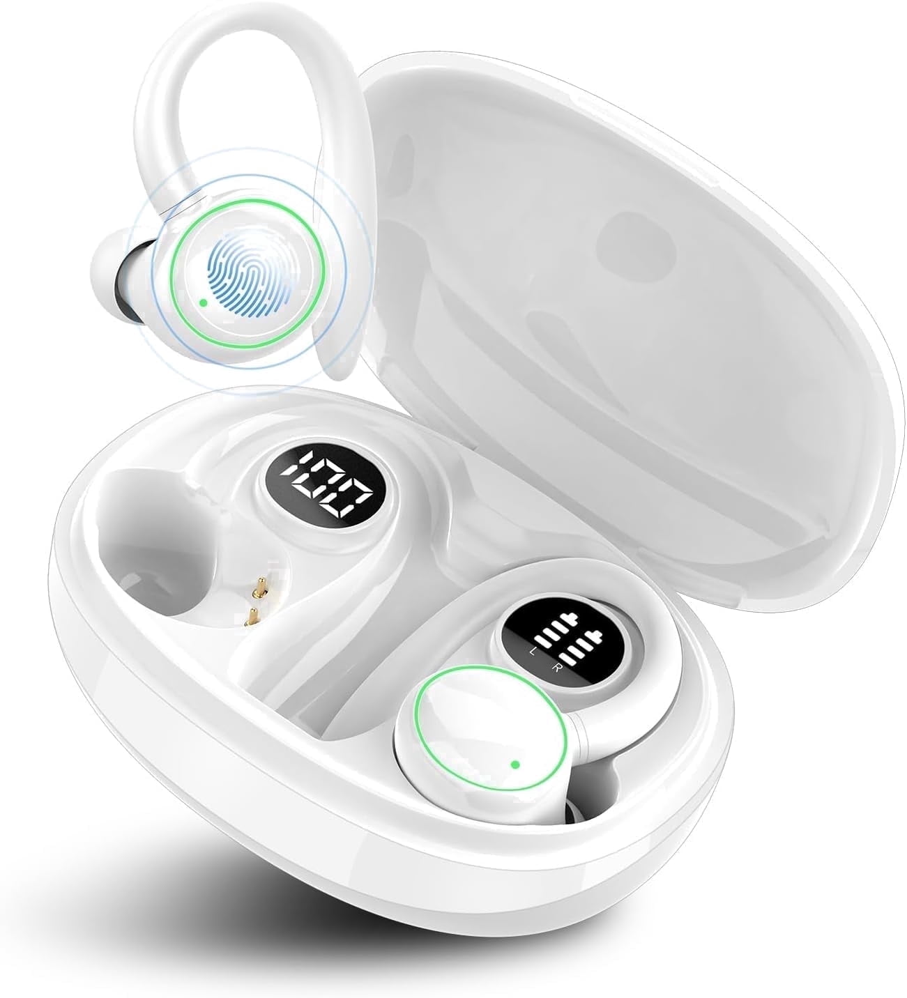 Wireless Earbuds, Bluetooth 5.4 Headphones Sports, 50H Playback Over Ear Earbuds with ENC Noise Cancelling Mic, Deep Bass Fitness Earphones Gym Running Workout with Earhooks, IP7 Waterproof Headset