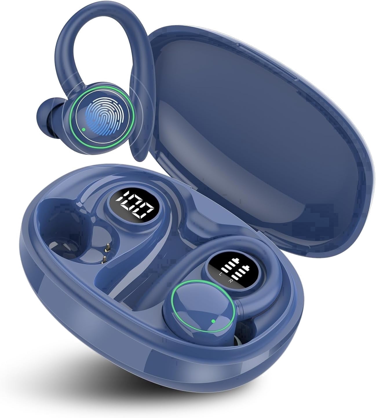 Wireless Earbuds, Bluetooth 5.4 Headphones Sports, 50H Playback Over Ear Earbuds with ENC Noise Cancelling Mic, Deep Bass Fitness Earphones Gym Running Workout with Earhooks, IP7 Waterproof Headset