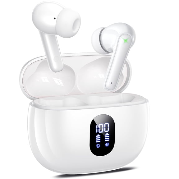 Wireless Earbuds, Bluetooth Ear Buds with Big Bass Stereo Sound, 65 Hours Playtime, Lightweight in-Ear Fit Earphones, IPX7, Hands-Free Calls with AI for iPhone, Android, Pad, Sports, Workout