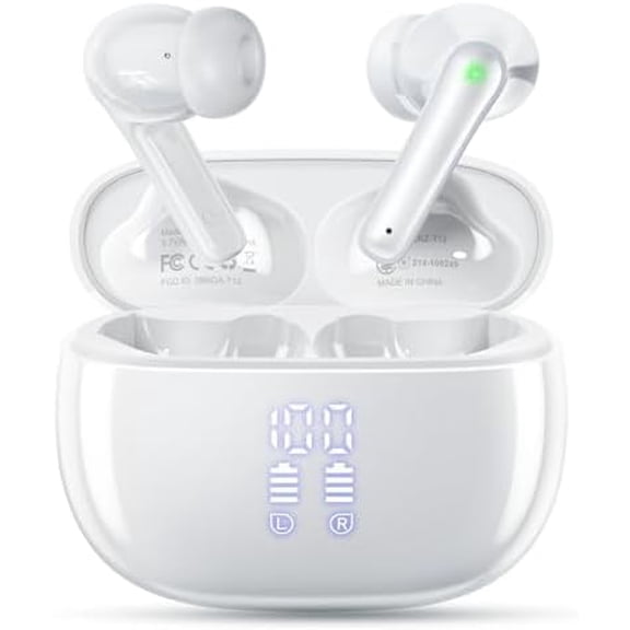 Wireless Earbuds, Bluetooth Ear Buds Headphones with LED Charging Case, Deep Bass Stereo Sound, 40 Hours Playtime, IP7, Lightweight in-Ear Earphones for iPhone Android Sports Workout