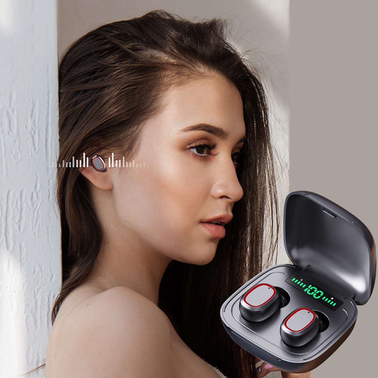 Wireless Earbuds, Bluetooth Earbuds Headphones Bass Stereo, IPX7 Waterproof Ear Buds with Mic LED Display, in Ear Earphones, 78H Playtime for Smartphone Laptop Pad Sports Workout,Black