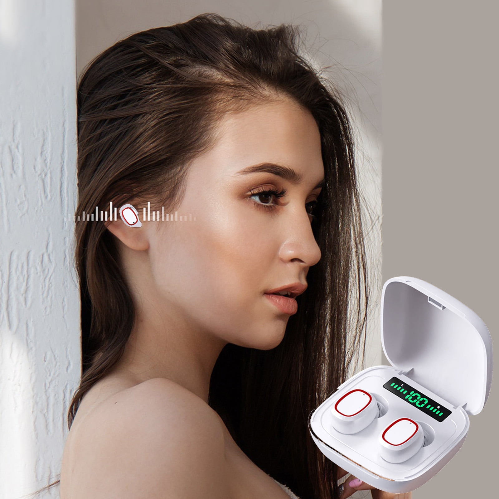 Wireless Earbuds, Bluetooth Earbuds Headphones Bass Stereo, IPX7 Waterproof Ear Buds with Mic LED Display, in Ear Earphones, 78H Playtime for Smartphone Laptop Pad Sports Workout,White