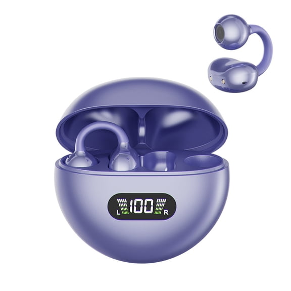 Open Ear Earbuds, Wireless Earbuds,HopePow Bluetooth Headphones with Mic, Noise Cancelling Calls, Bluetooth 5.4, 60H Playtime, Clip On Earbuds for Workout/Running (Purple)