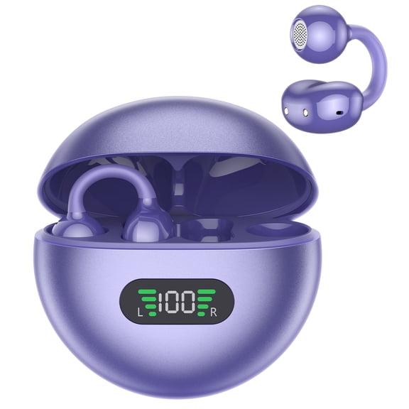 Open Ear Earbuds,Wireless Earbuds,HopePow Bluetooth 5.4 Headphones with Mic Noise Cancelling Calls 60H Playtime Bluetooth Earbuds for iPhone Clip On Open Ear Earbuds(Purple)
