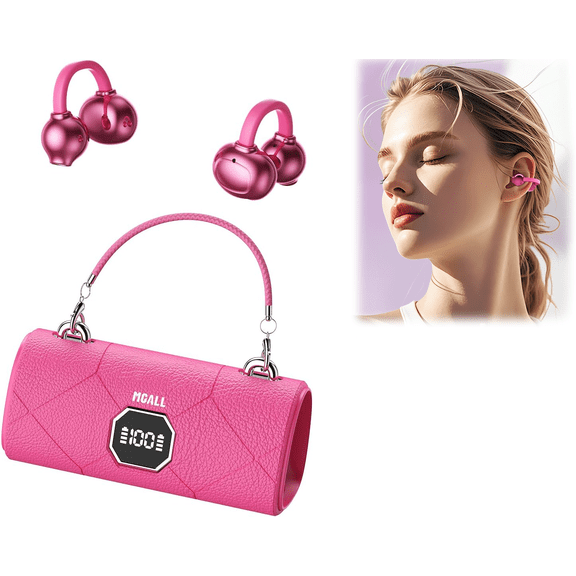 Wireless Earbuds Bluetooth, Handbag Style Charging Case with Digital Display, Open Ear Clip Headphones with Mic, Over Ear Hook Design for iOS Android, 16H Playtime(wwx)