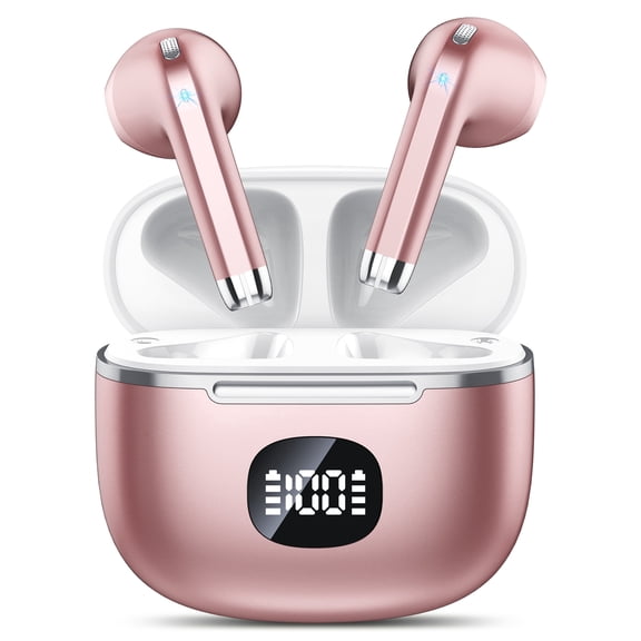 Wireless Earbuds Bluetooth Headphone 60H Deep Bass Loud Sound with 4 Mic Clear Call Ear Buds Noise Cancelling IP7 in-Ear Headphones with Wireless Charging Case Compatible for iPhone Android Rose Pink
