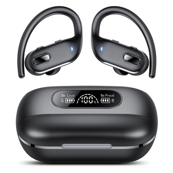 Wireless Earbuds, Bluetooth 5.4 Sport Headphones with Earhooks, 80Hrs Playtime, 3D HiFi Stereo, Noise Cancelling Mic, IP7 Waterproof Workout Earphones for Running Gym, iOS/Android, Black