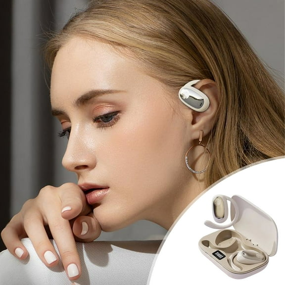 Wireless Earbuds Bluetooth Headphones 48hrs Play Back Sport Earphones with LED Display Over-Ear Buds with Earhooks Built-in Mic Headset for Workout - Beige