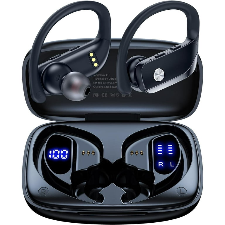 Wireless Earbuds Bluetooth Headphones 48hrs Play Back Sport Earphones with LED Display Over Ear Buds with Earhooks Built in Mic Headset for Workout Black Walmart