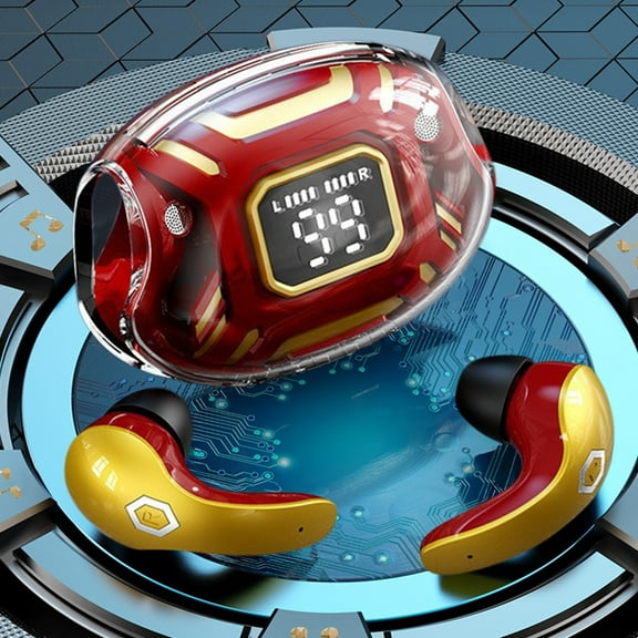 Wireless Earbuds Bluetooth Headphones 48hrs Play Back Sport Earphones with LED Display Over-Ear Buds with Earhooks Built-in Mic Headset for Workout,Red