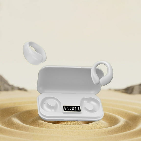 Wireless Earbuds Bluetooth Headphones 48hrs Play Back Sport Earphones with LED Display Over-Ear Buds with Earhooks Built-in Mic Headset for Workout - White