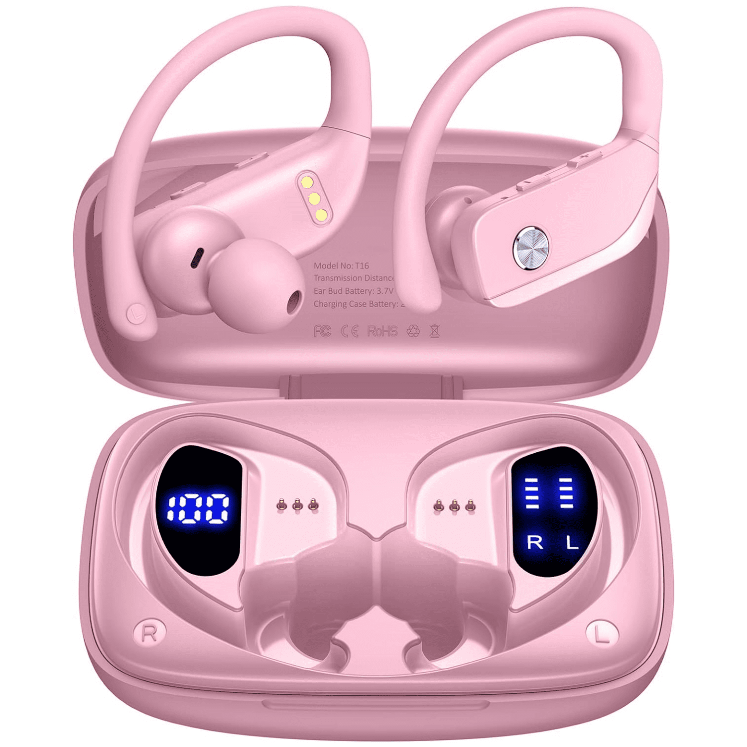 Wireless Earbuds Bluetooth Headphones 48hrs Play Back Sport Earphones with LED Display Over-Ear Buds with Earhooks Built-in Mic Headset for Workout