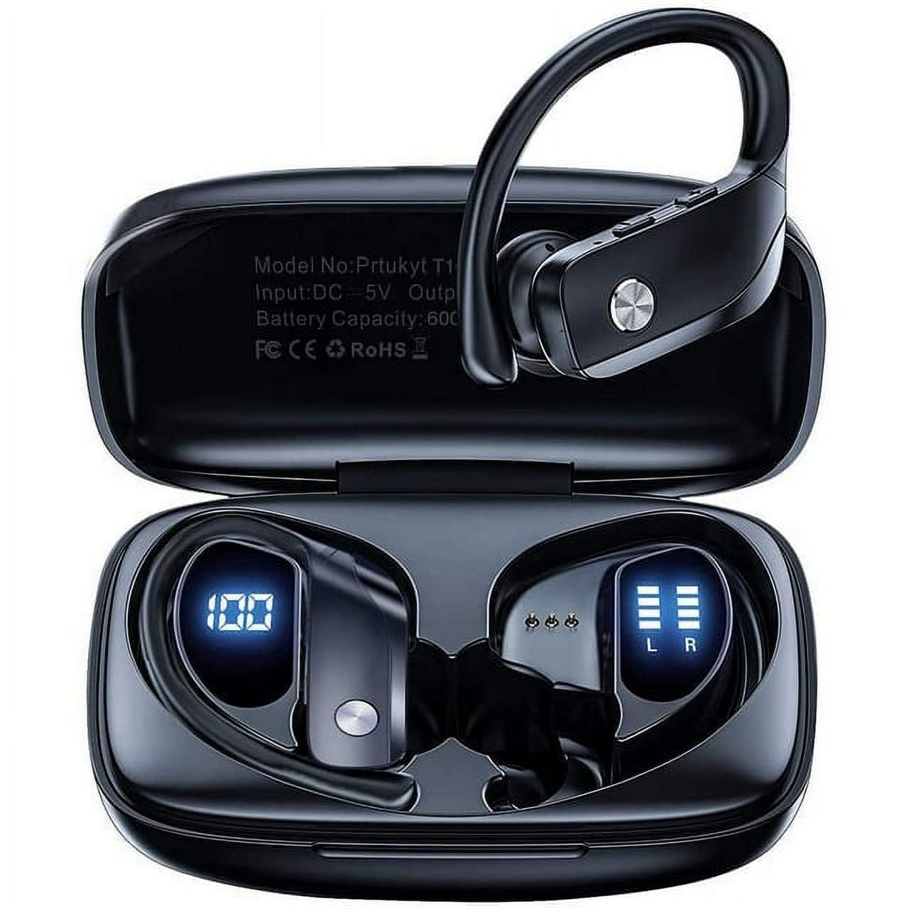 Wireless Earbuds Bluetooth Headphones 48hrs Play Back Sport Earphones with LED Display Over-Ear Buds with Earhooks Built-in Mic Headset for Workout