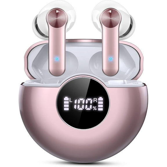 Wireless Earbuds,Bluetooth Headphones 5.3 with LED Power Display Charging Case 48Hrs Playtime HiFi Stereo Earphones,in-Ear Built-in Mic for iPhone Android Cell Phone HD Call,Rose Gold Ear Buds(pink)