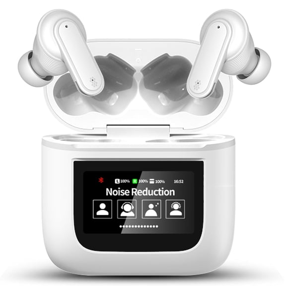 Wireless Earbuds, Bluetooth Headphones 5.3, Noise Cancelling in-Ear Earphones with LED Display for Mobile Phones, Tablets, White
