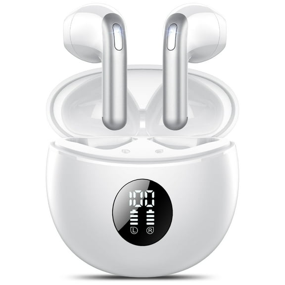Wireless Earbuds, Bluetooth Headphones 5.4, 50Hrs Playtime Bluetooth Earbuds, in Ear Earphones with 4 ENC Call Noise Cancelling Mics, Ear Buds IPX7 Waterproof, Bass Boost 87%, USB-C White