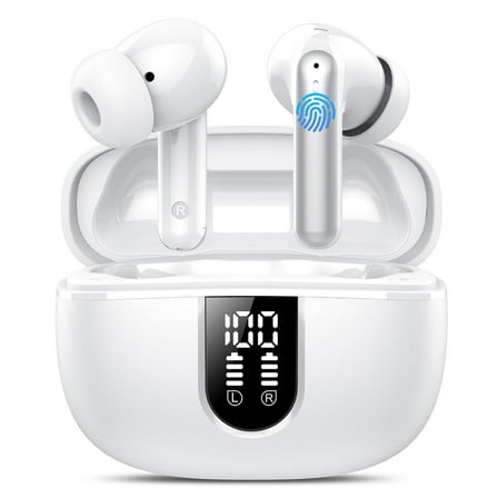 Wireless Earbuds, Bluetooth Headphones 5.4, Bass Boost 85%, 50Hrs Playtime Bluetooth Earbuds with 4 ENC Call Noise Cancelling Mics, IP7 Waterproof Sports Ear buds for Android iOS White
