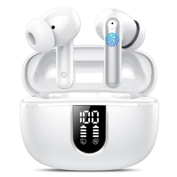 Wireless Earbuds, Bluetooth Headphones 5.4, Bass Boost 85%, 50Hrs Playtime Bluetooth Earbuds with 4 ENC Call Noise Cancelling Mics, IP7 Waterproof Sports Ear buds for Android iOS White