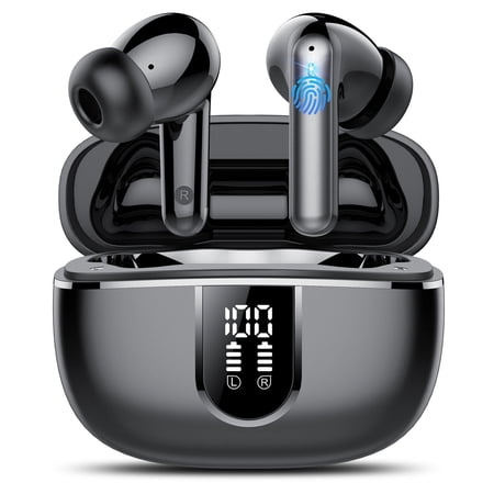 Wireless Earbuds, Bluetooth Headphones 5.4, Bass Boost 85%, 50Hrs Playtime Bluetooth Earbuds with 4 ENC Call Noise Cancelling Mics, IP7 Waterproof Sports Ear buds for Android iOS Black