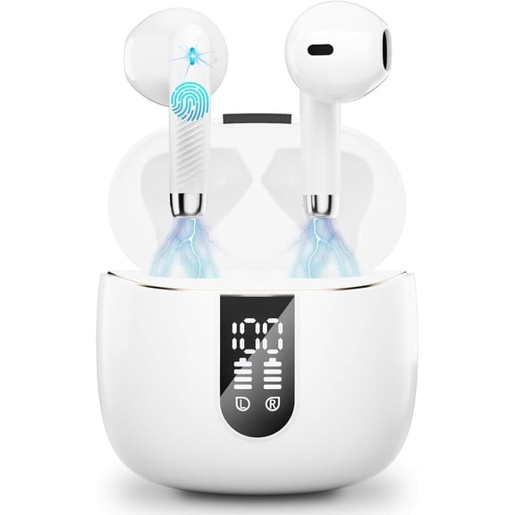 Wireless Earbuds, Bluetooth Headphones 5.4 with ENC Noise Cancelling Mics, 40H Bluetooth Ear buds Stereo Bass with Dual LED Display Charging Case, IP7 Waterproof Wireless Earphones for Android, iOS