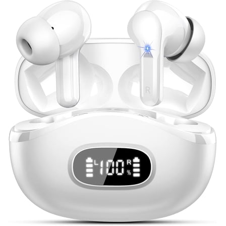 Wireless Earbuds, Bluetooth Headphones 5.4 HiFi Stereo, Ear Buds with 4 ENC Noise Cancelling Mics, 48H Bluetooth Earbuds with Dual LED Display, IP7 Waterproof in Ear Earphones for Android iOS, White