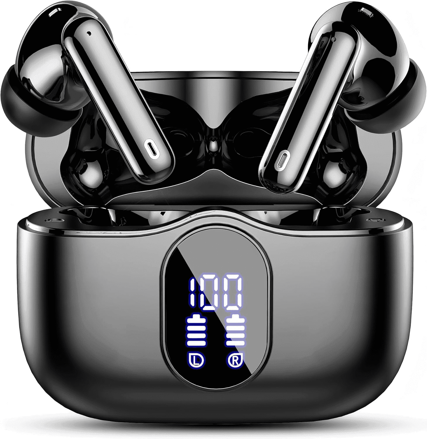 Wireless Earbuds, Bluetooth Headphones 5.4 HiFi Stereo, Wireless Earphones with ENC Noise Cancelling Mic, IP7 Waterproof in Ear Wireless Headphones, LED Digital Display Ear Buds, Touch Control, Black