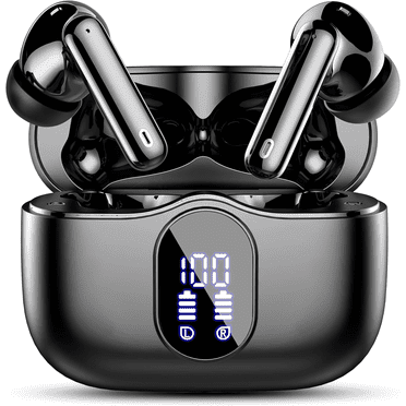 Wireless Earbuds, Bluetooth Headphones 5.4 HiFi Stereo, Wireless Earphones with ENC Noise Cancelling Mic, IP7 Waterproof in Ear Wireless Headphones, LED Digital Display Ear Buds, Touch Control, Black