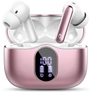 Wireless Earbuds, Bluetooth 5.4 Headphones Bass Stereo, Ear Buds with Noise Cancelling Mic, LED Display in Ear Earphones Clear Calls, IP7 Waterproof Bluetooth Earbuds for Laptop/Phones, Rose Gold