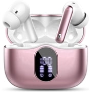 Wireless Earbuds, Bluetooth 5.4 Headphones Bass Stereo, Ear Buds with Noise Cancelling Mic, LED Display in Ear Earphones Clear Calls, IP7 Waterproof Bluetooth Earbuds for Laptop/Phones, Rose Gold