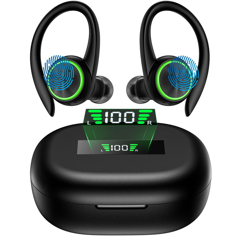 Wireless Earbuds Bluetooth Headphones 60H Playtime Bluetooth 5.1 Digital  LED Display Over-Ear Earphones with Earhook Sports Headphones IPX7  Waterproof