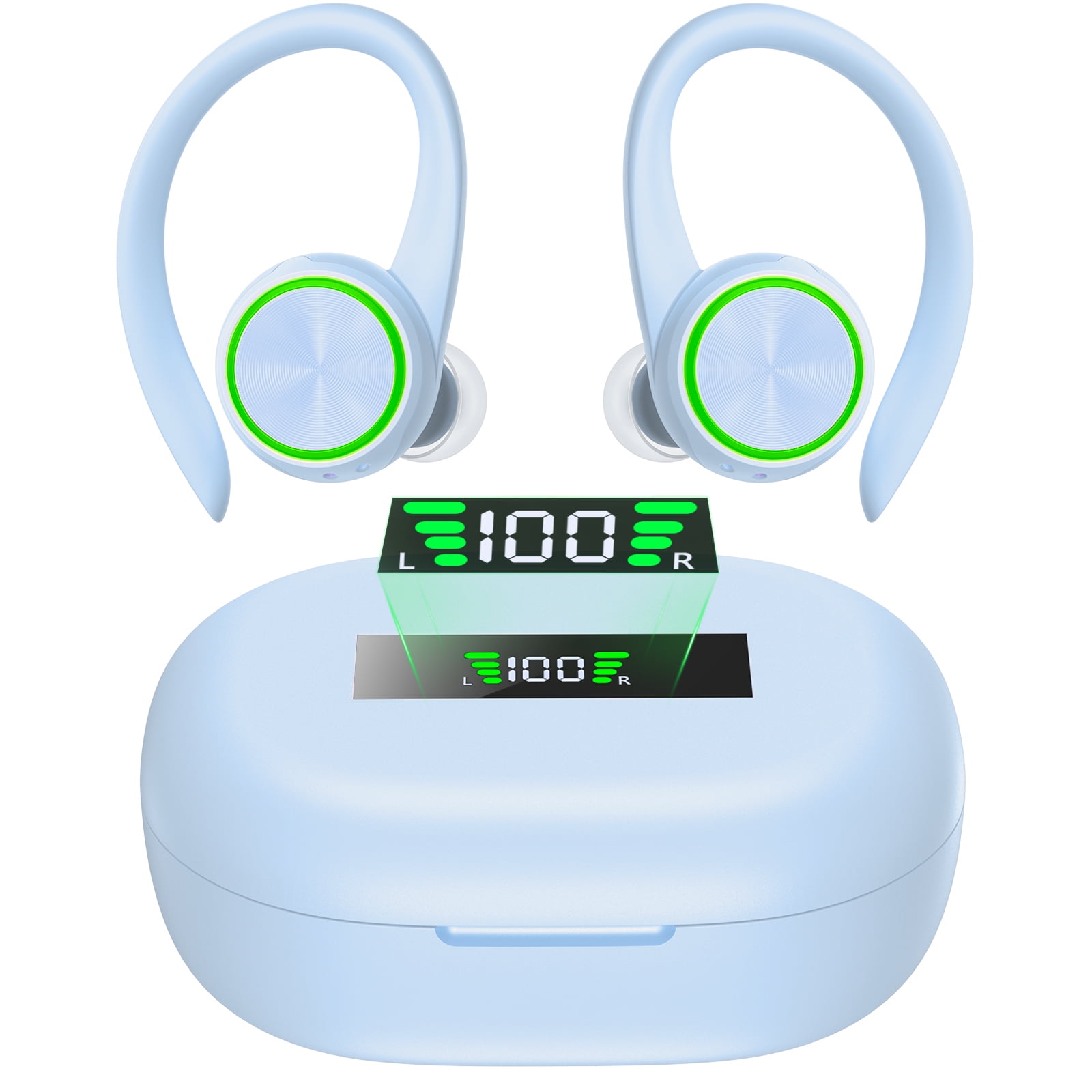 Wireless Earbuds Bluetooth Headphones 60H Playtime Bluetooth 5.1 Digital LED Display Over Ear Earphones with Earhook Sports Headphones IPX7 Waterproof Headsets with Mic Deep Bass for Running Workout W...