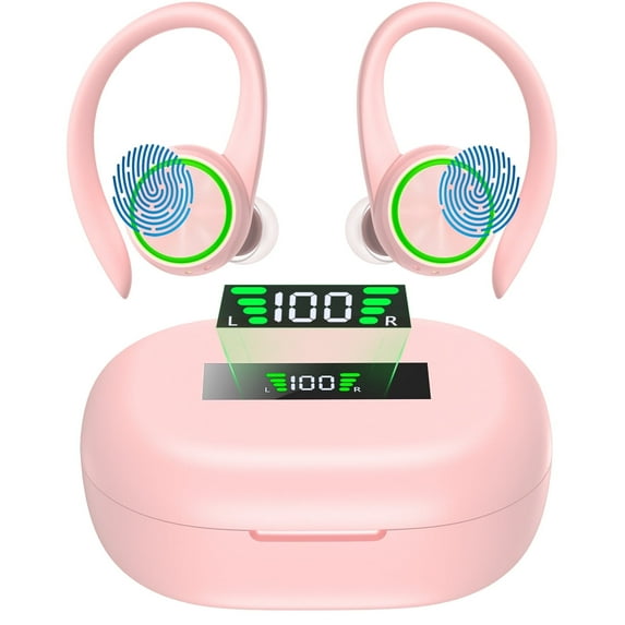 Wireless Earbuds Bluetooth Headphones 60H Playtime Bluetooth 5.1 Digital LED Display Over-Ear Earphones with Earhook Sports Headphones IPX7 Waterproof Headsets with Mic Deep Bass for Running Workout